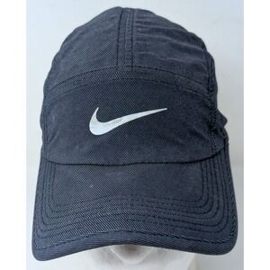 Nike Hat Strap Back Gray White AW84 Swoosh 5 Panel Dri Fit Lightweight Running